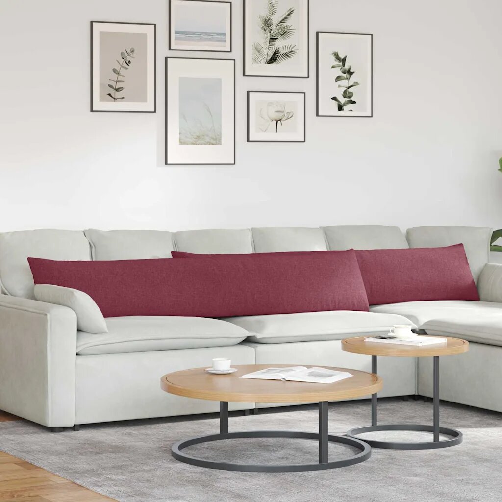 vidaXL Диван възглавници 2 бр. текстил Виненочервен 200 x 40 см