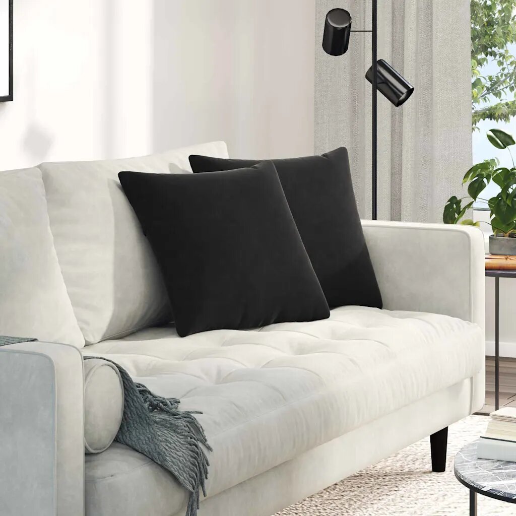 vidaXL Диван възглавници 2 pcs Черно 45 x 45 cm Кордюрова тъкан