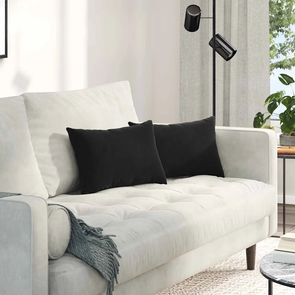 vidaXL Диван възглавници 2 pcs Черно 50 x 30 cm Кордюрова тъкан