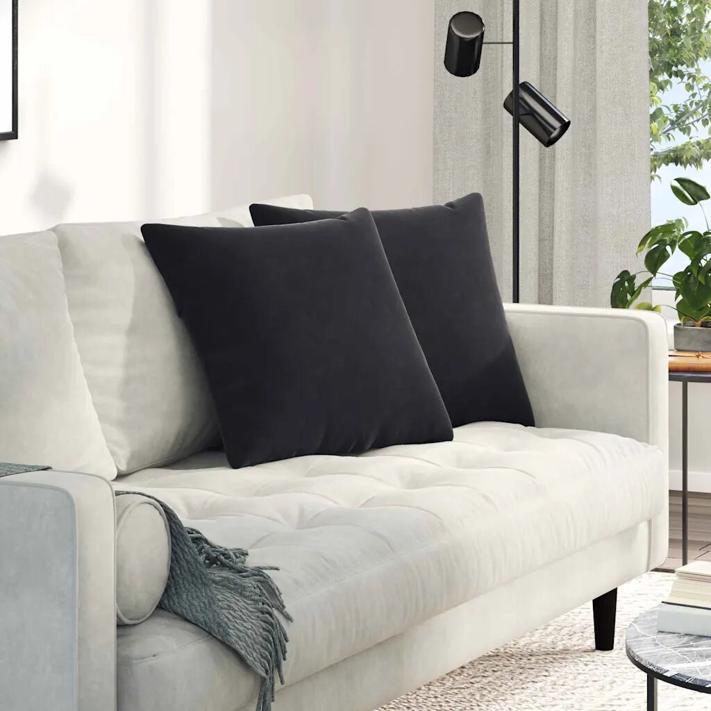 vidaXL Диван възглавници 2 pcs Черно 50 x 50 cm Кордюрова тъкан
