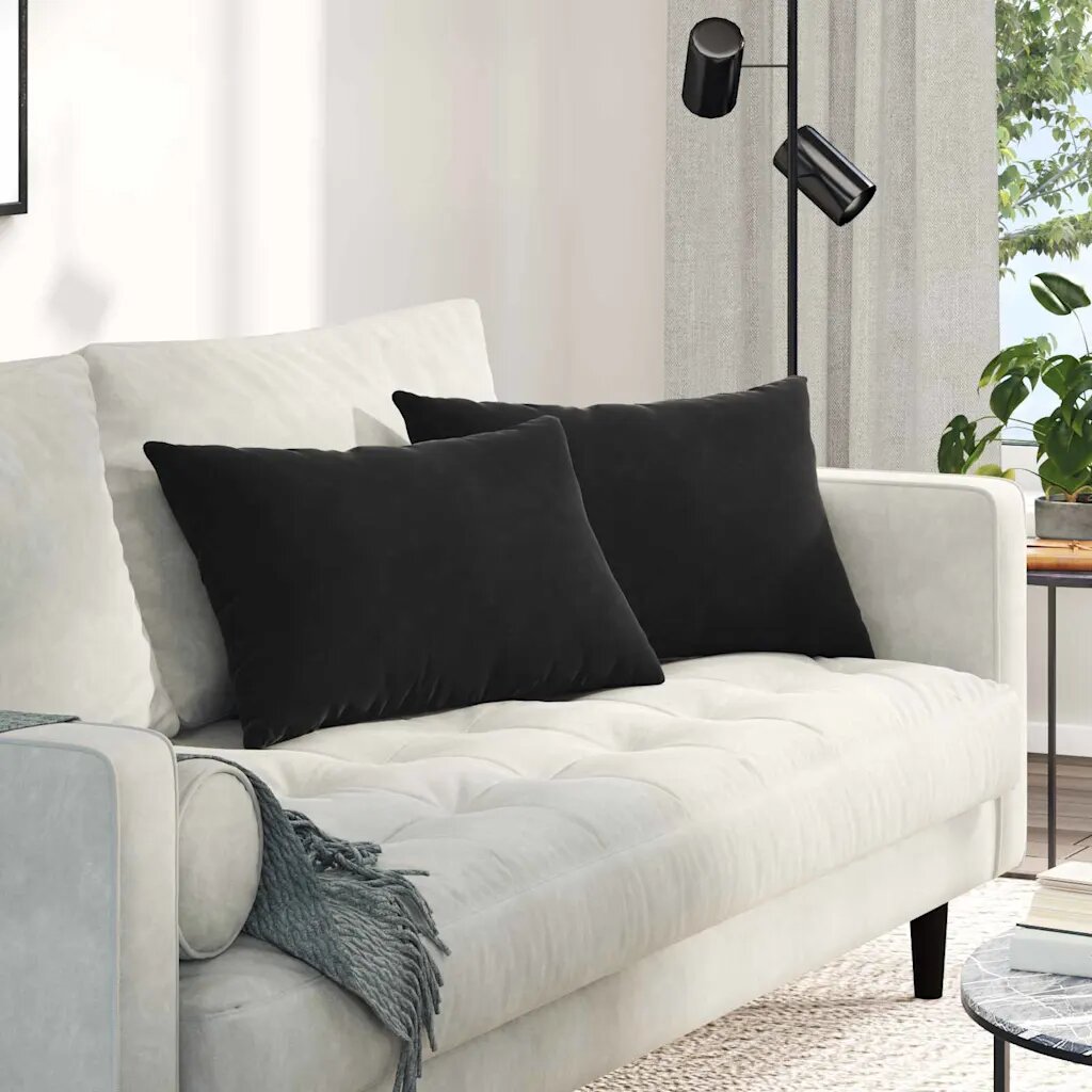 vidaXL Диван възглавници 2 pcs Черно 60 x 40 cm Кордюрова тъкан