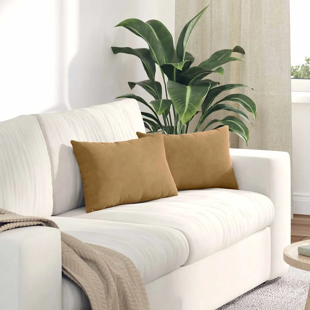 vidaXL Диван възглавници 2 pcs Кафяво 50 x 30 cm Кордюрова тъкан