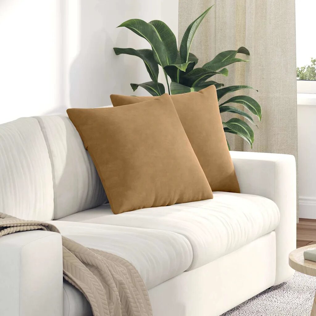 vidaXL Диван възглавници 2 pcs Кафяво 50 x 50 cm Кордюрова тъкан