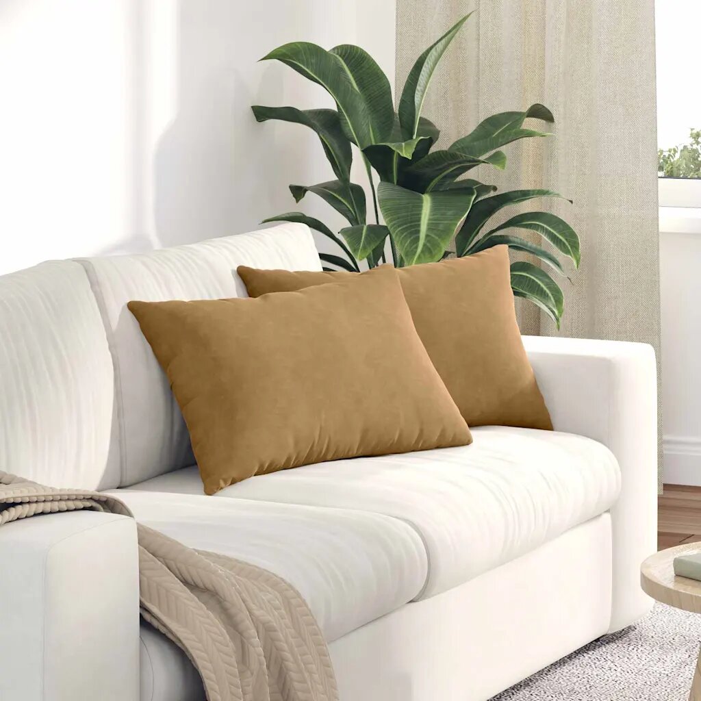 vidaXL Диван възглавници 2 pcs Кафяво 60 x 40 cm Кордюрова тъкан