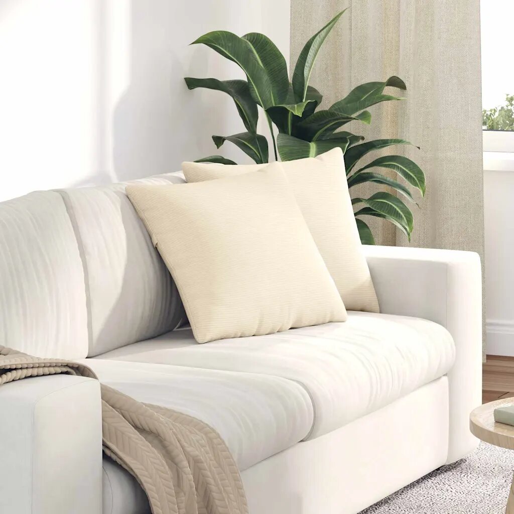 vidaXL Диван възглавници 2 pcs Крем 45 x 45 cm Кордюрова тъкан