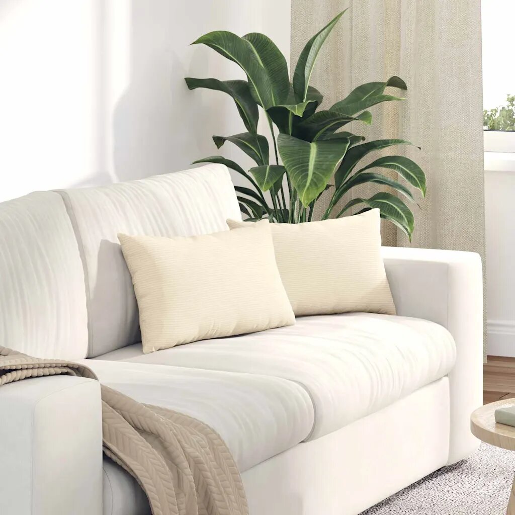 vidaXL Диван възглавници 2 pcs Крем 50 x 30 cm Кордюрова тъкан