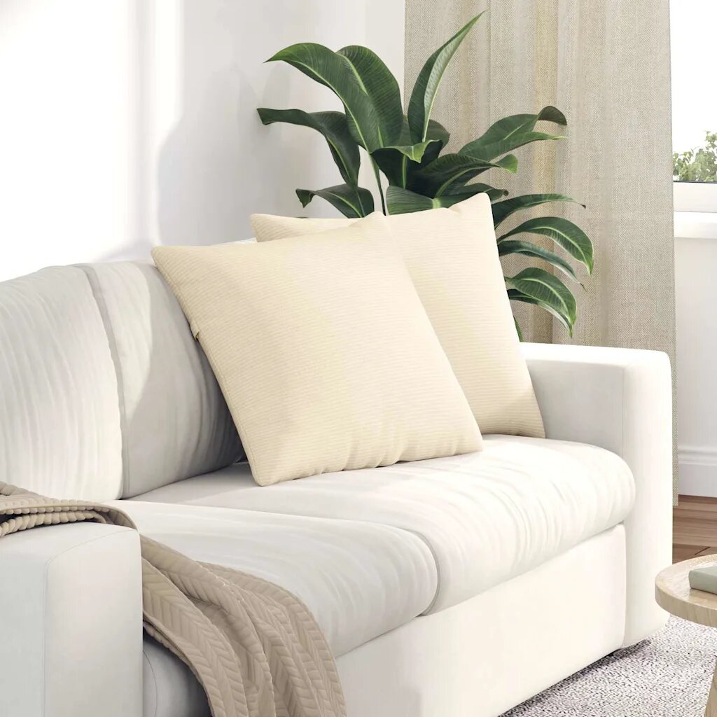 vidaXL Диван възглавници 2 pcs Крем 50 x 50 cm Кордюрова тъкан