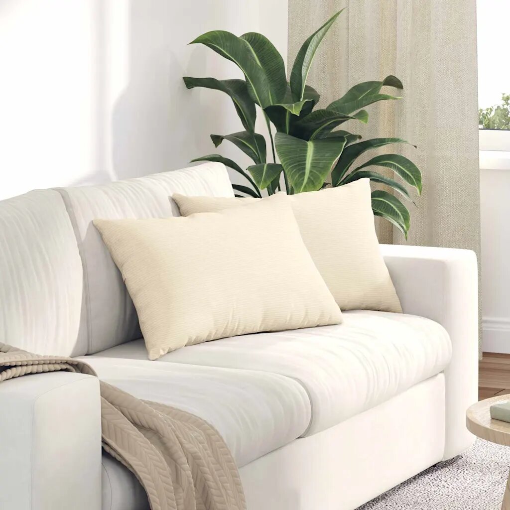 vidaXL Диван възглавници 2 pcs Крем 60 x 40 cm Кордюрова тъкан
