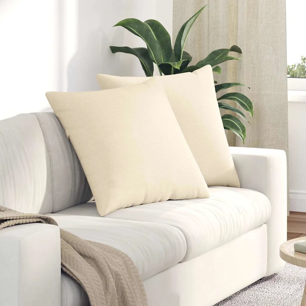 vidaXL Диван възглавници 2 pcs Крем 80 x 80 cm Кордюрова тъкан