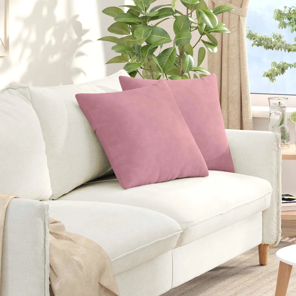 vidaXL Диван възглавници 2 pcs Розово 50 x 50 cm Кордюрова тъкан