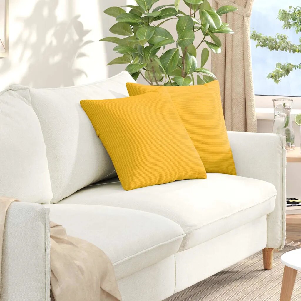 vidaXL Диван възглавници 2 pcs Светло жълто 45 x 45 cm Кордюрова тъкан