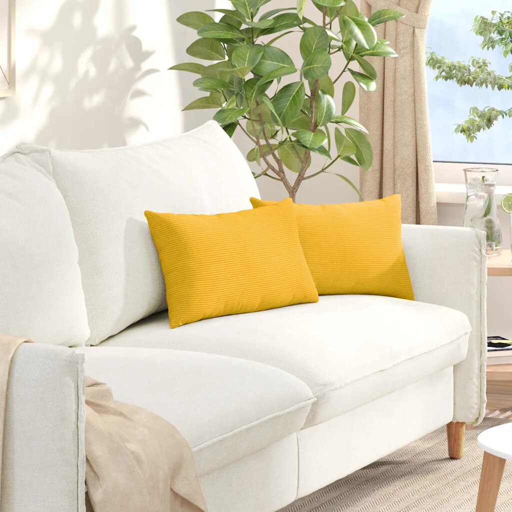 vidaXL Диван възглавници 2 pcs Светло жълто 50 x 30 cm Кордюрова тъкан