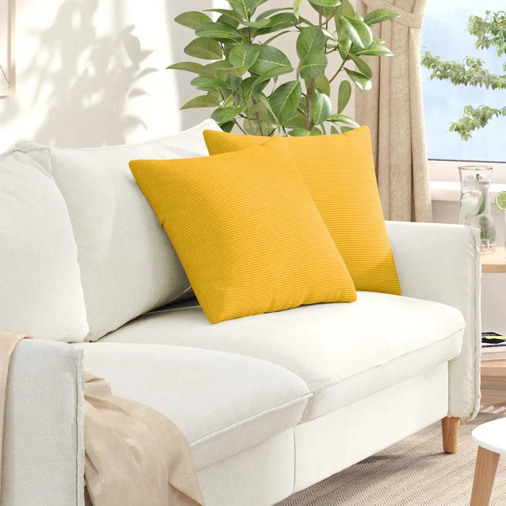 vidaXL Диван възглавници 2 pcs Светло жълто 50 x 50 cm Кордюрова тъкан