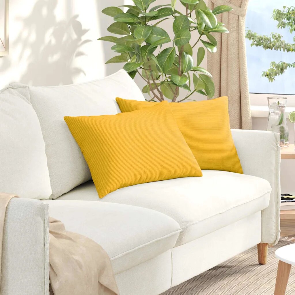 vidaXL Диван възглавници 2 pcs Светло жълто 60 x 40 cm Кордюрова тъкан
