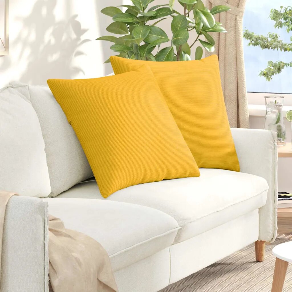 vidaXL Диван възглавници 2 pcs Светло жълто 60 x 60 cm Кордюрова тъкан