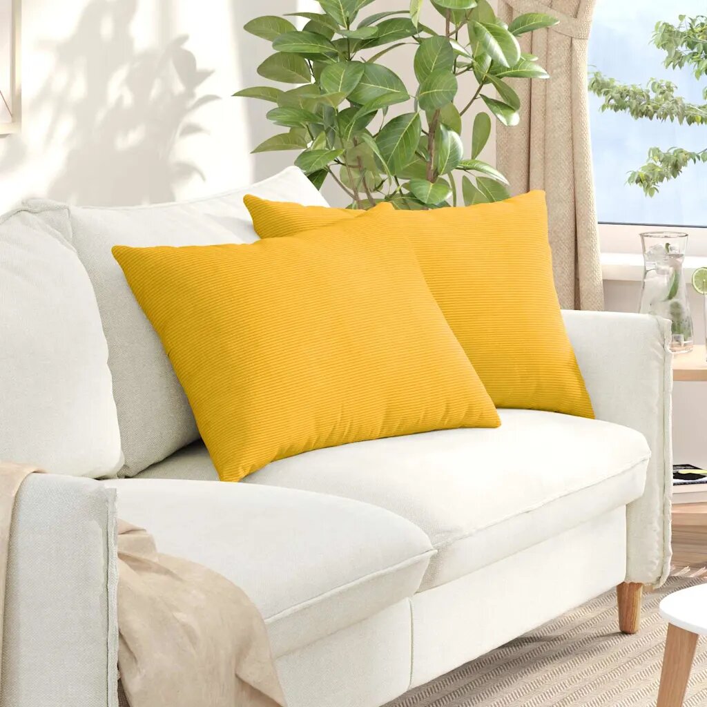 vidaXL Диван възглавници 2 pcs Светло жълто 70 x 50 cm Кордюрова тъкан