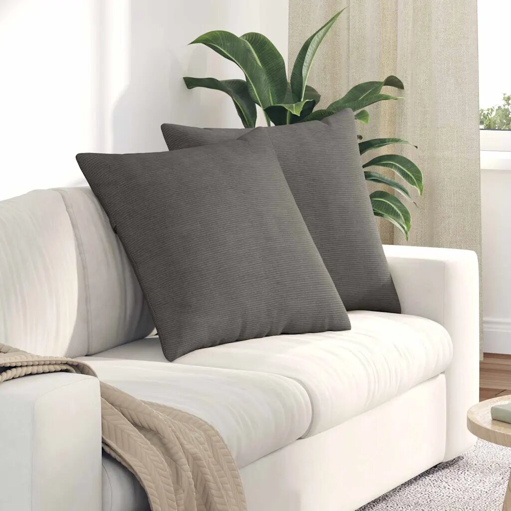 vidaXL Диван възглавници 2 pcs Светлосиво 60 x 60 cm Кордюрова тъкан