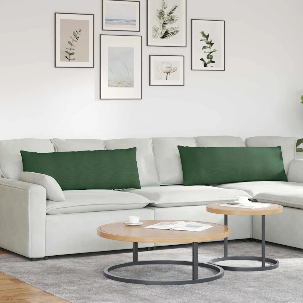 vidaXL Диван възглавници 2 pcs Тъмен зелен 120 x 40 cm Кордюрова тъкан
