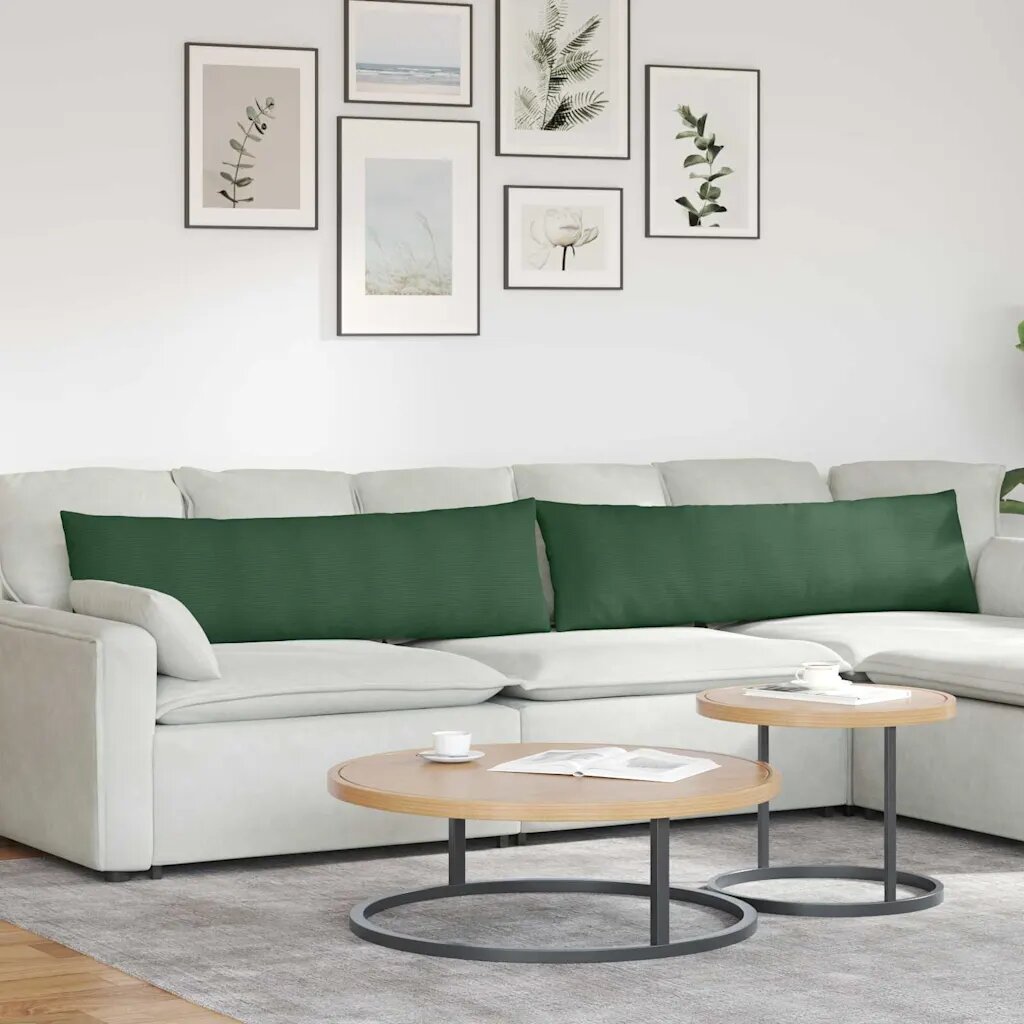 vidaXL Диван възглавници 2 pcs Тъмен зелен 145 x 40 см Кордюрова тъкан