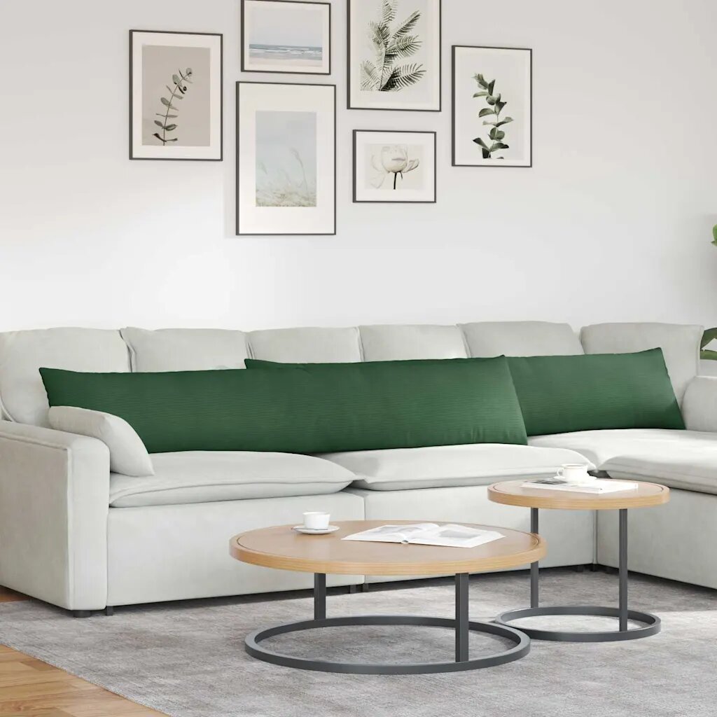 vidaXL Диван възглавници 2 pcs Тъмен зелен 200 x 40 см Кордюрова тъкан