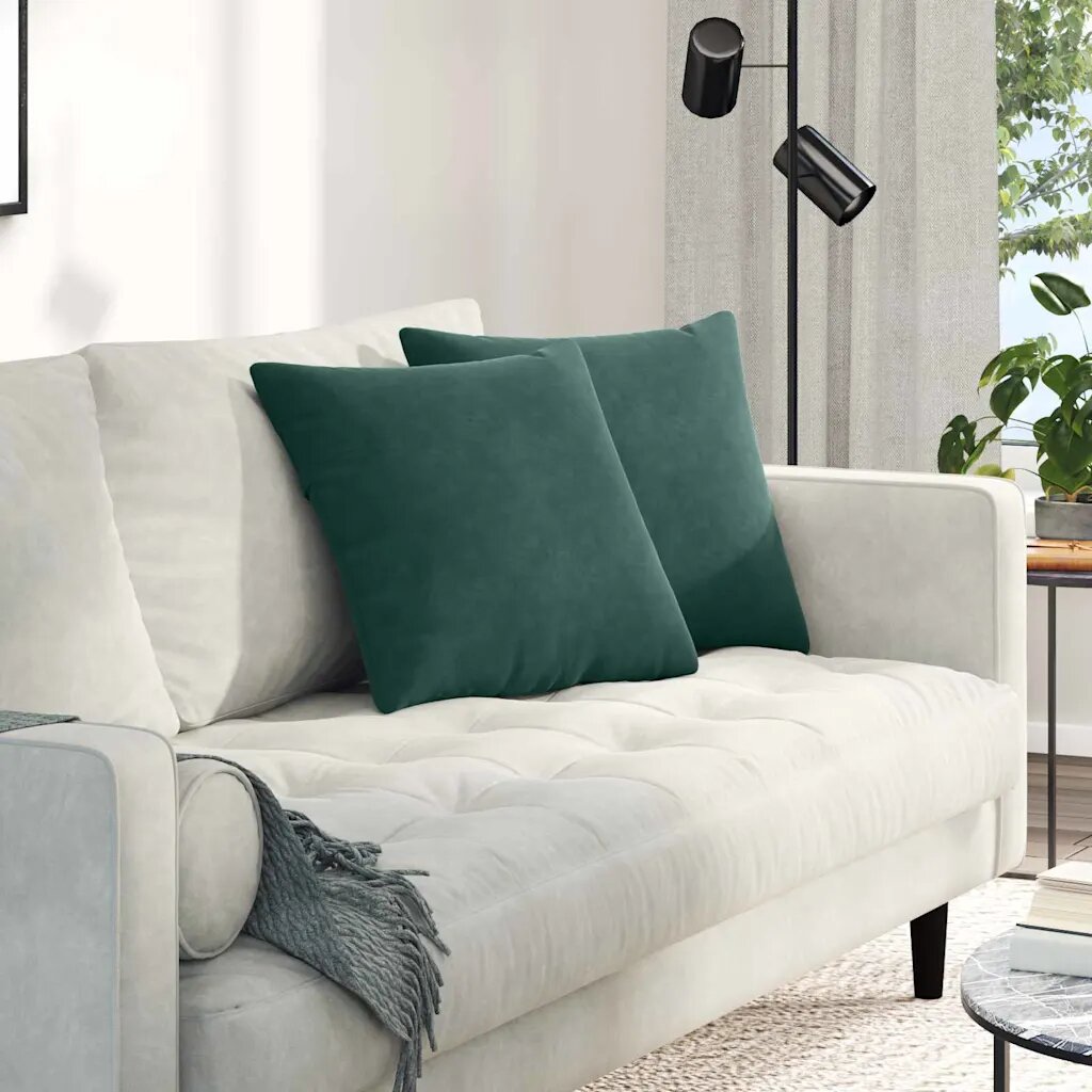 vidaXL Диван възглавници 2 pcs Тъмен зелен 45 x 45 cm Кордюрова тъкан