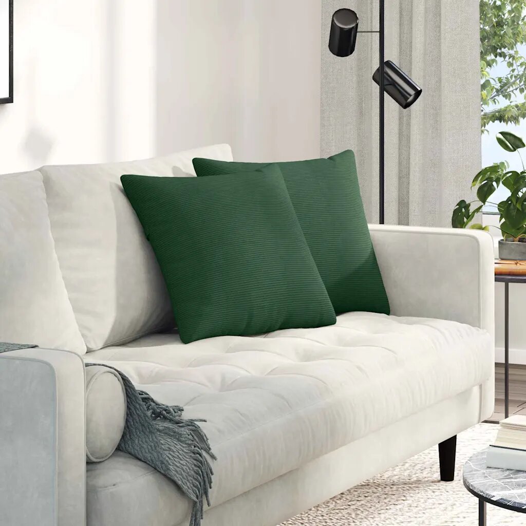 vidaXL Диван възглавници 2 pcs Тъмен зелен 45 x 45 cm Кордюрова тъкан