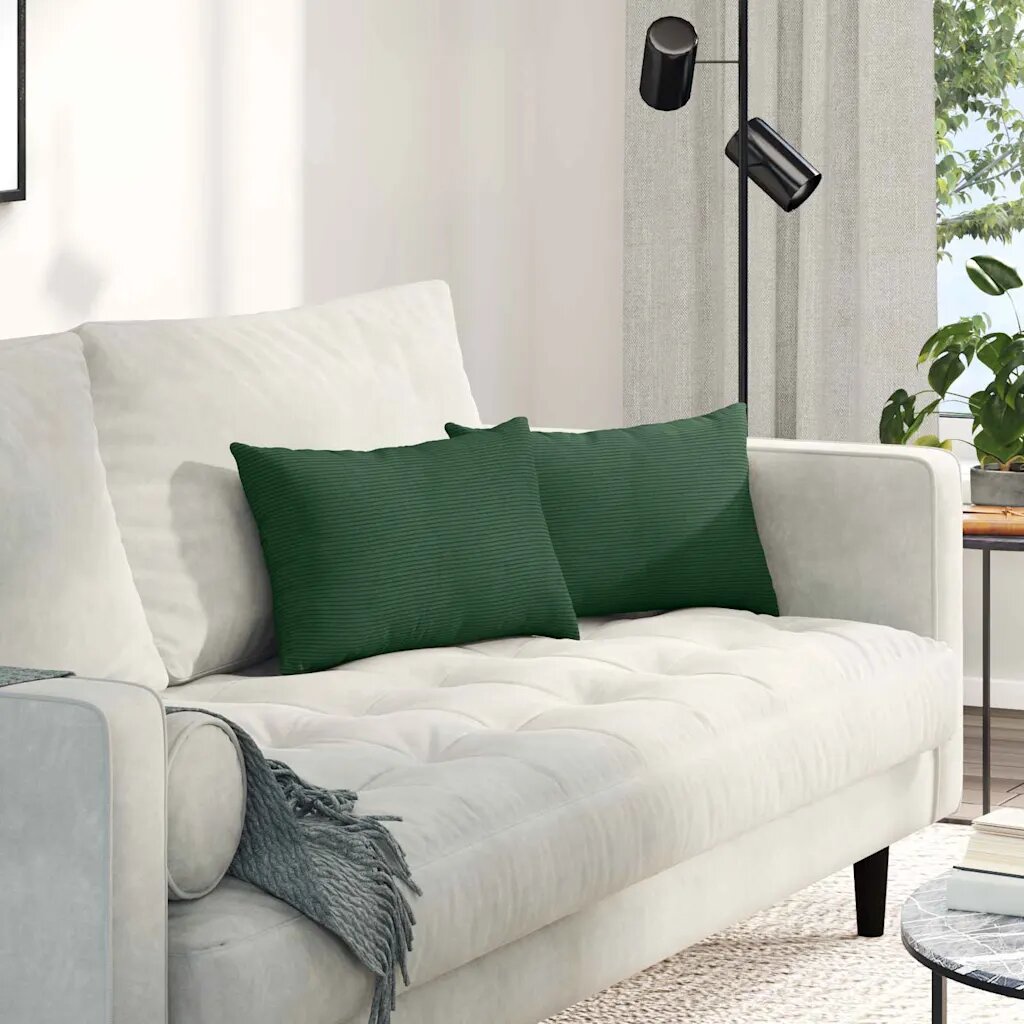 vidaXL Диван възглавници 2 pcs Тъмен зелен 50 x 30 cm Кордюрова тъкан