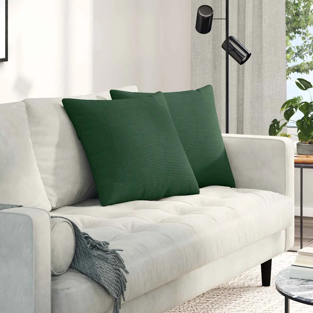 vidaXL Диван възглавници 2 pcs Тъмен зелен 50 x 50 cm Кордюрова тъкан