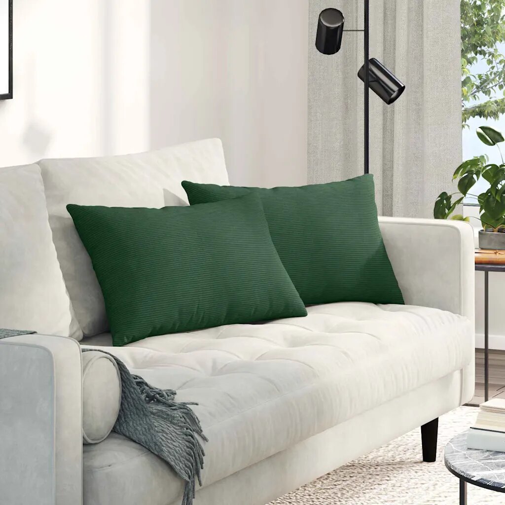 vidaXL Диван възглавници 2 pcs Тъмен зелен 60 x 40 cm Кордюрова тъкан