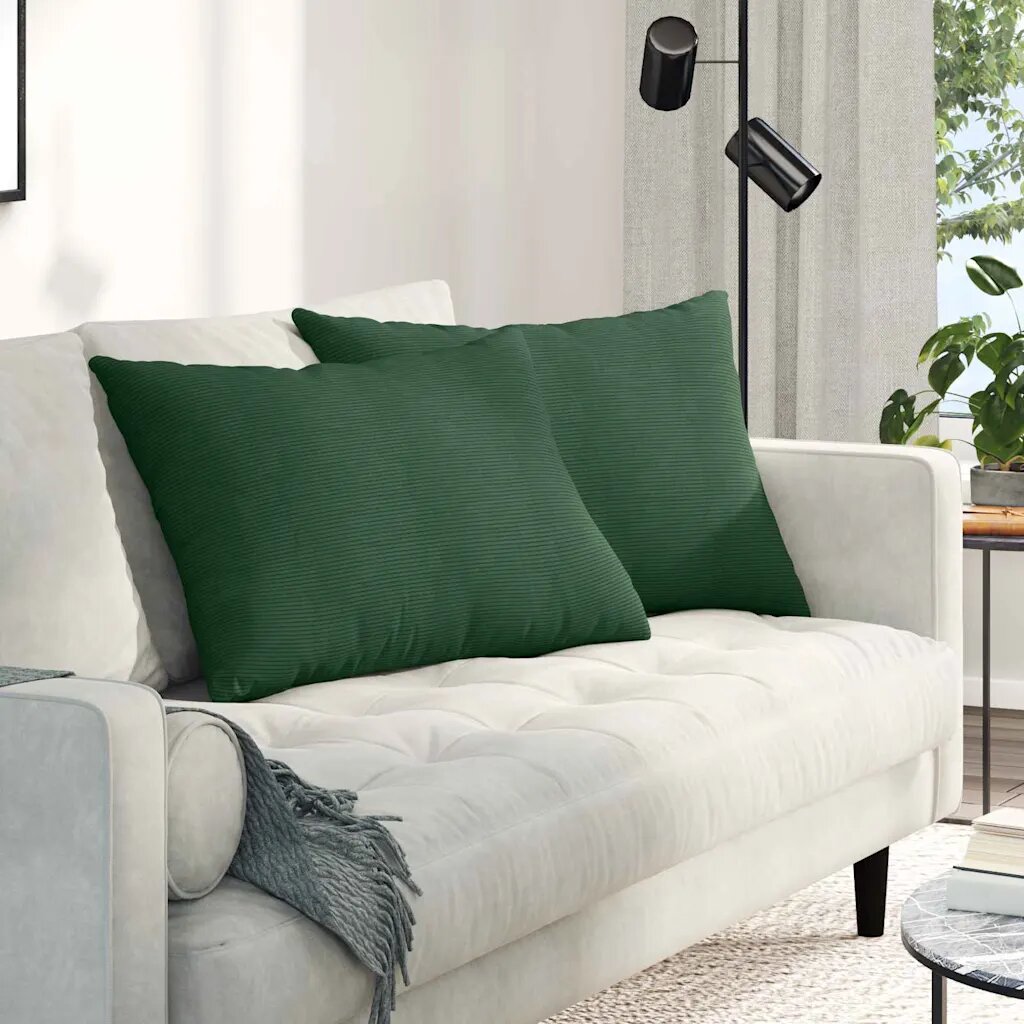 vidaXL Диван възглавници 2 pcs Тъмен зелен 70 x 50 cm Кордюрова тъкан