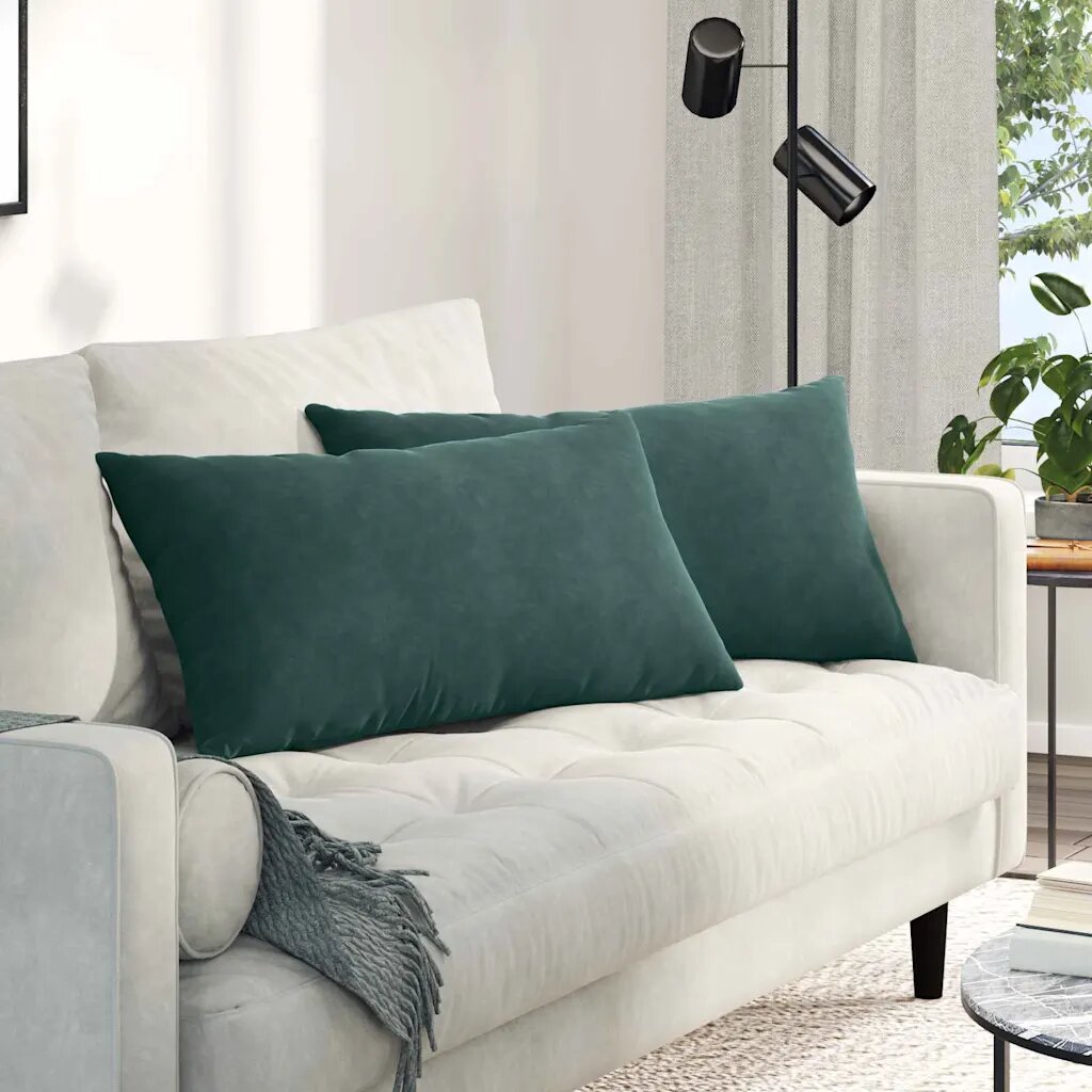 vidaXL Диван възглавници 2 pcs Тъмен зелен 80 x 40 cm Кордюрова тъкан