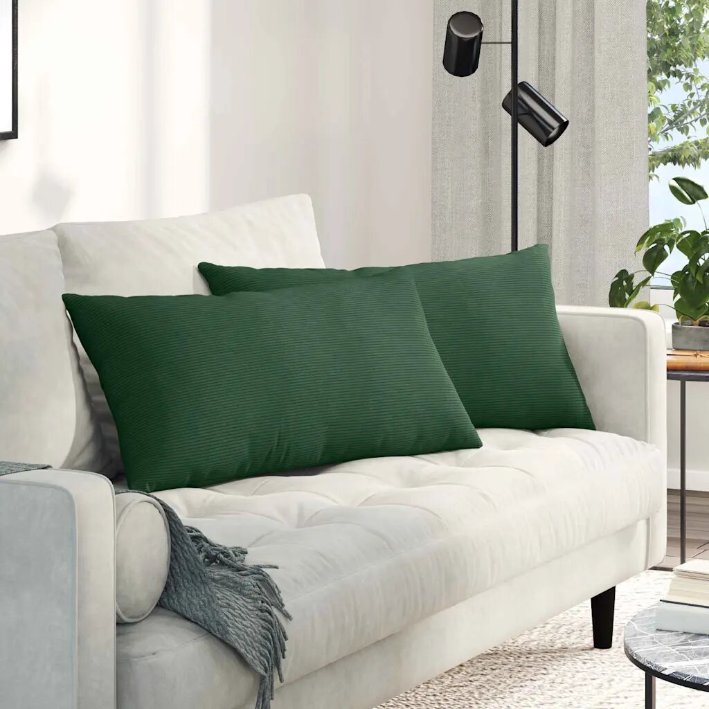 vidaXL Диван възглавници 2 pcs Тъмен зелен 80 x 40 cm Кордюрова тъкан