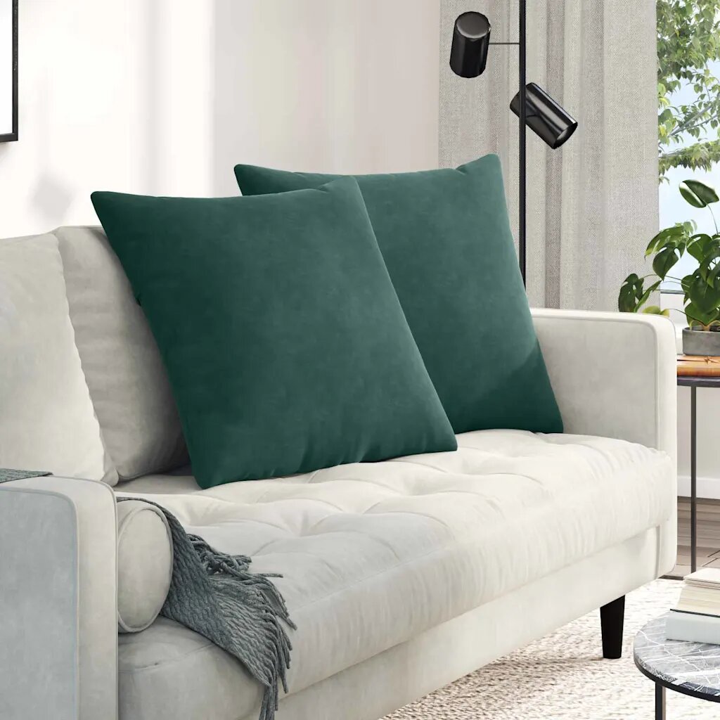 vidaXL Диван възглавници 2 pcs Тъмен зелен 80 x 80 cm Кордюрова тъкан