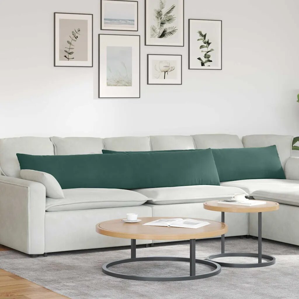 vidaXL Диван възглавници 2 pcs Тъмнозелено 200 x 40 см Кордюрова тъкан