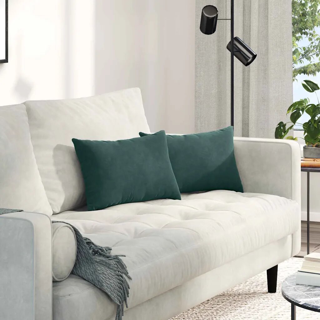 vidaXL Диван възглавници 2 pcs Тъмнозелено 50 x 30 cm Кордюрова тъкан