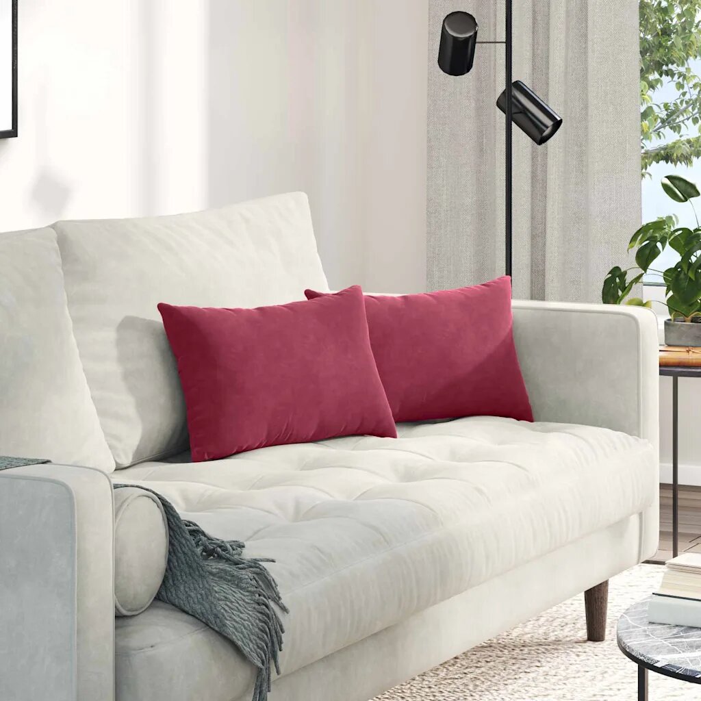 vidaXL Диван възглавници 2 pcs виненочервен 50 x 30 cm Кордюрова тъкан