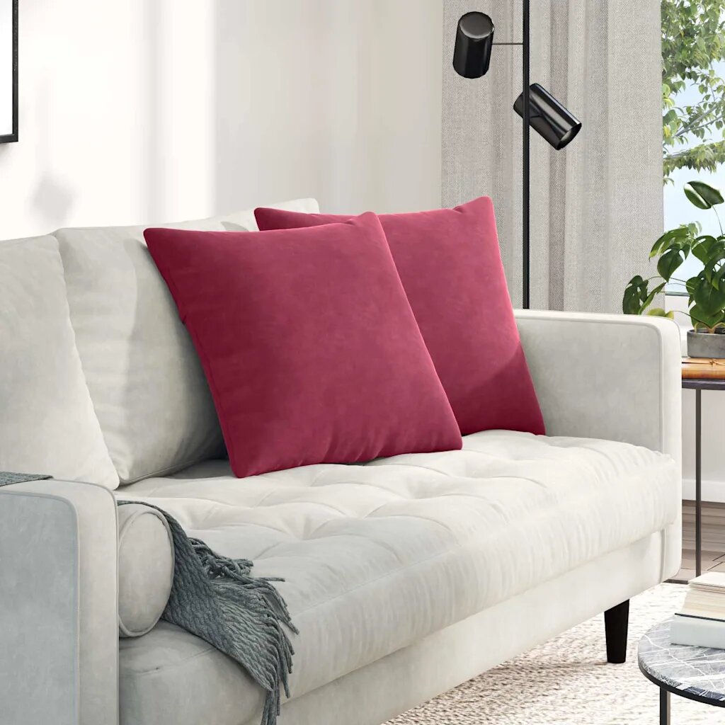 vidaXL Диван възглавници 2 pcs Виненочервен 50 x 50 cm Кордюрова тъкан