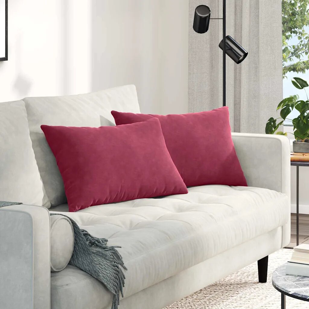 vidaXL Диван възглавници 2 pcs Виненочервен 60 x 40 cm Кордюрова тъкан