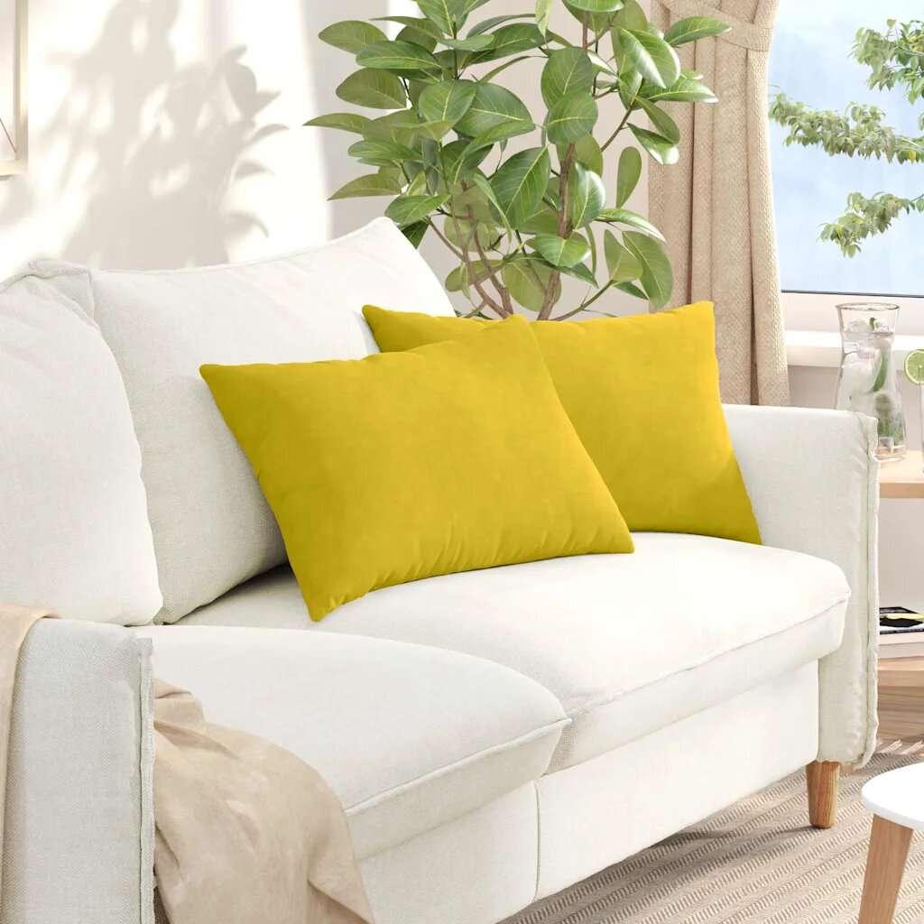 vidaXL Диван възглавници 2 pcs Жълто 60 x 40 cm Кордюрова тъкан