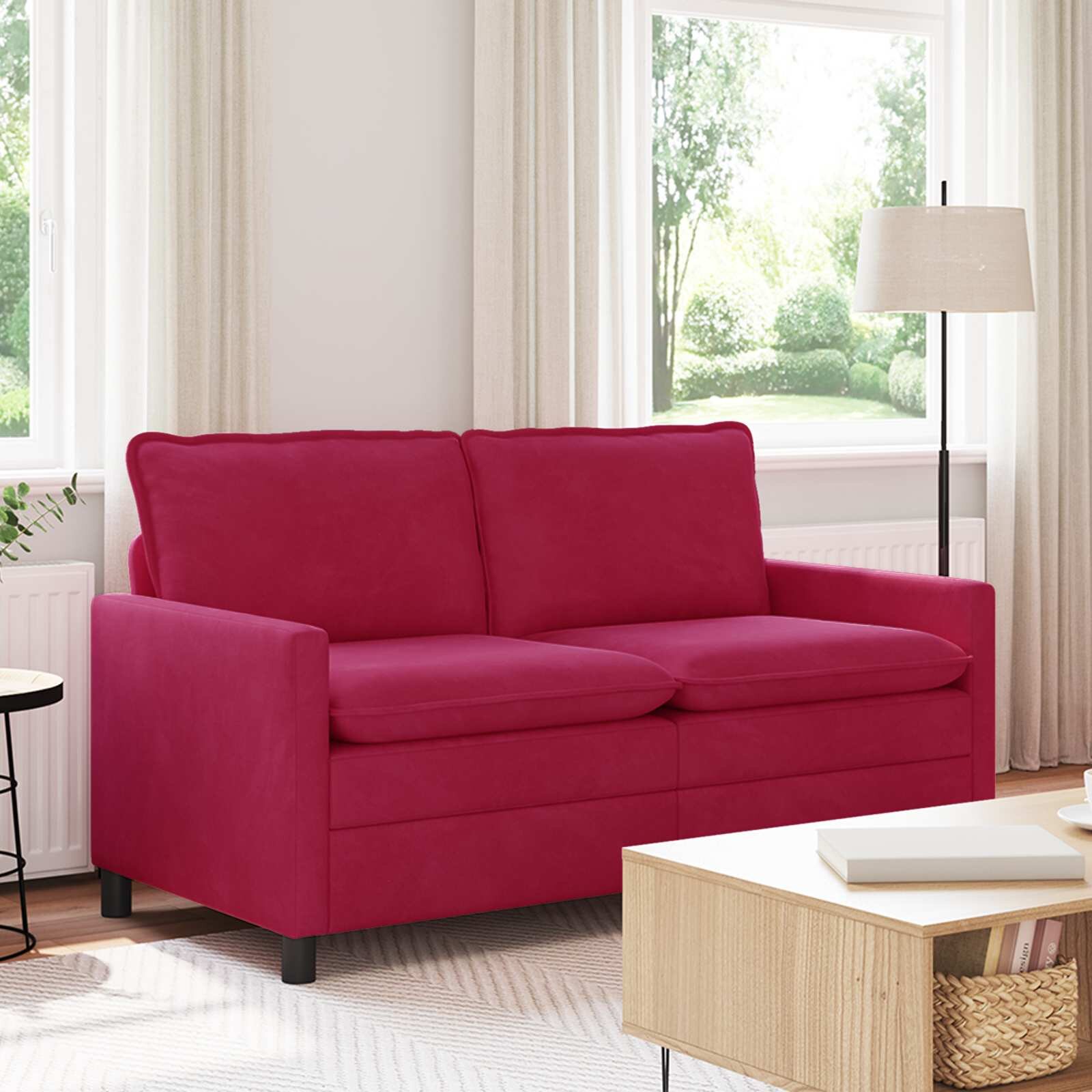 vidaXL Диван Виненочервен 156 x 81 x 875 см Кадифе