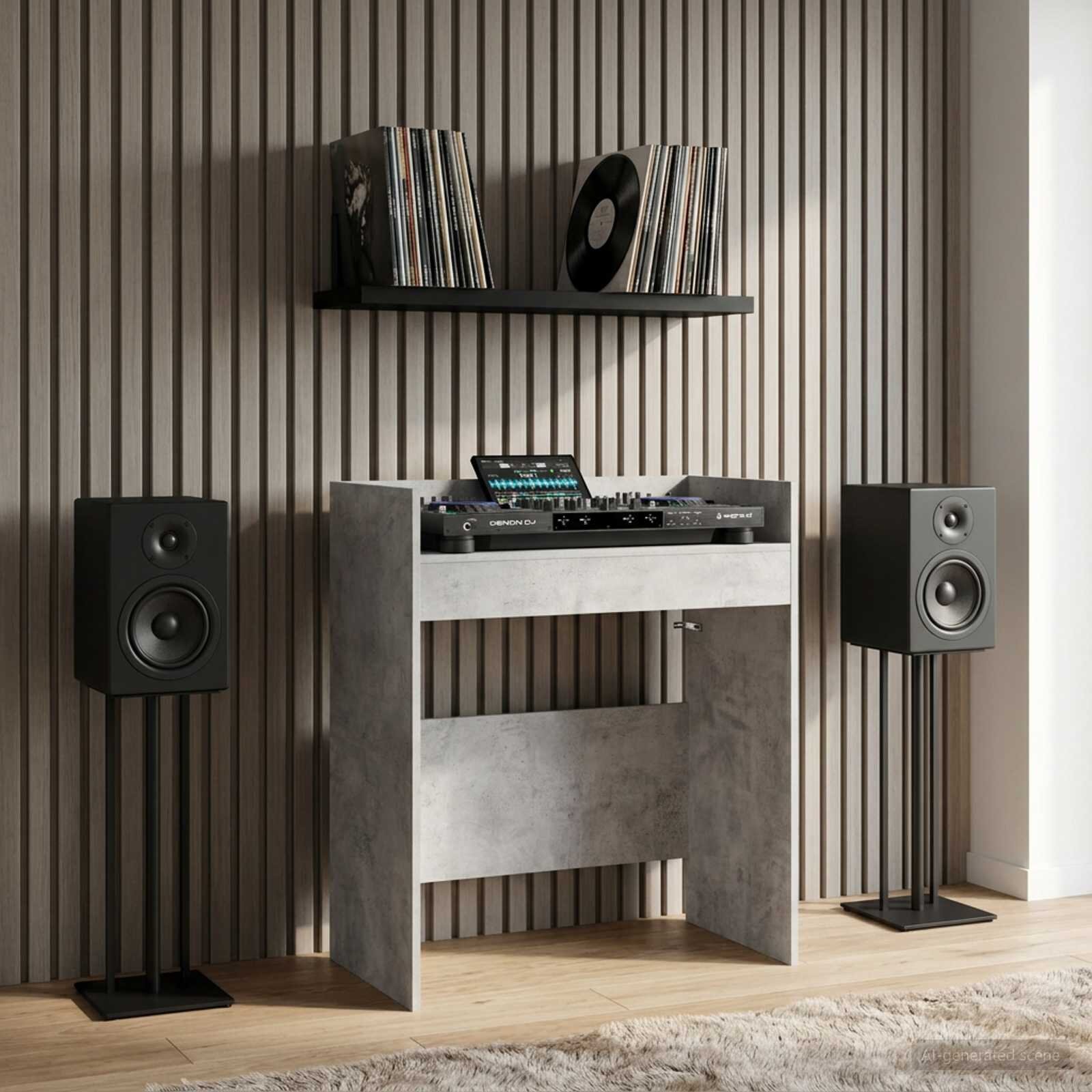 vidaXL DJ маса Бетонно сиво 102 x 45 x 102 см Инженерна дървесина