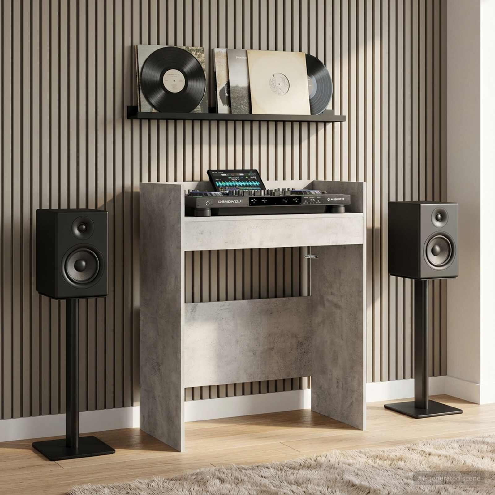 vidaXL DJ маса Бетонно сиво 62 x 45 x 102 см Инженерна дървесина