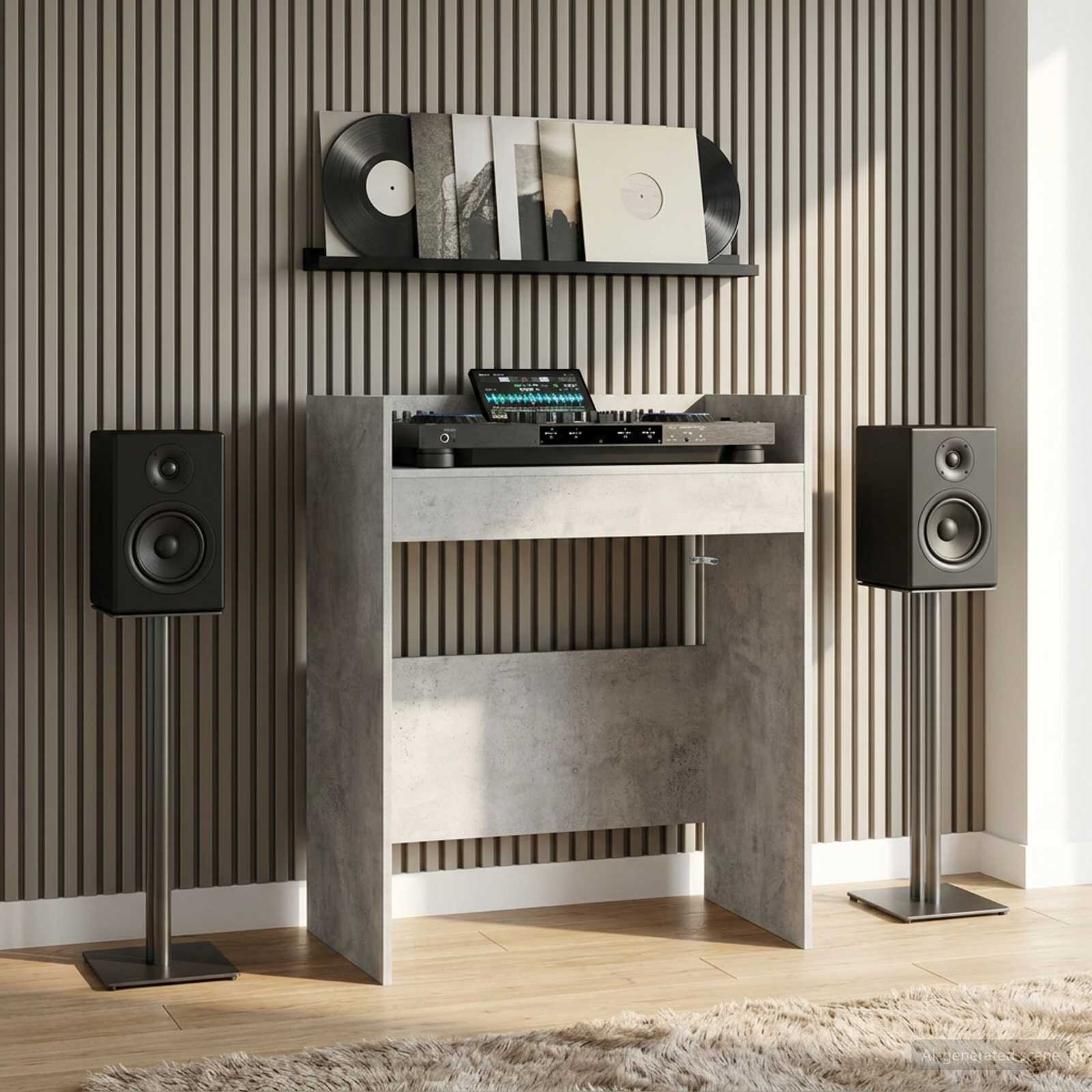 vidaXL DJ маса Бетонно сиво 82 x 45 x 102 см Инженерна дървесина