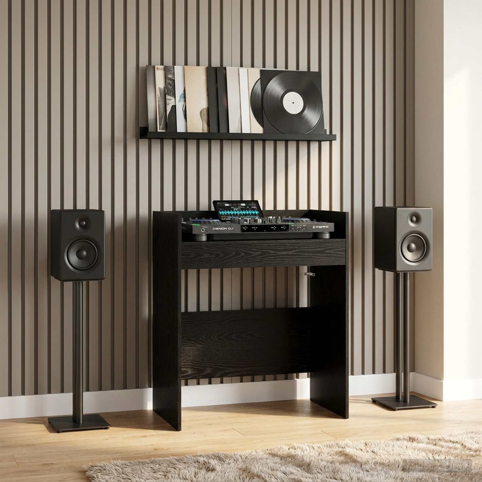 vidaXL DJ маса Черен дъб 102 x 45 x 102 см Инженерна дървесина