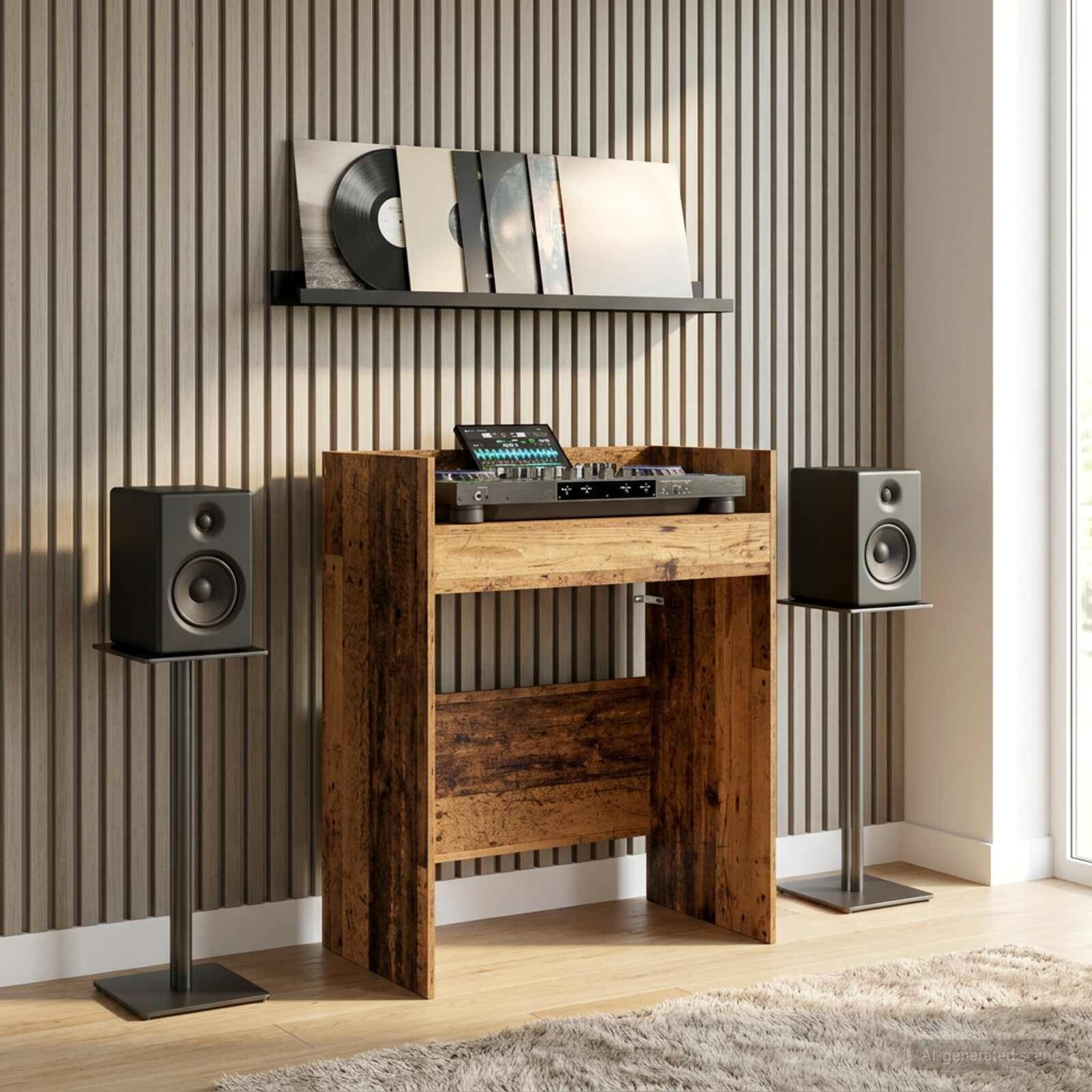 vidaXL DJ маса Дъбова дървесина 102 x 45 x 102 см Инженерна дървесина