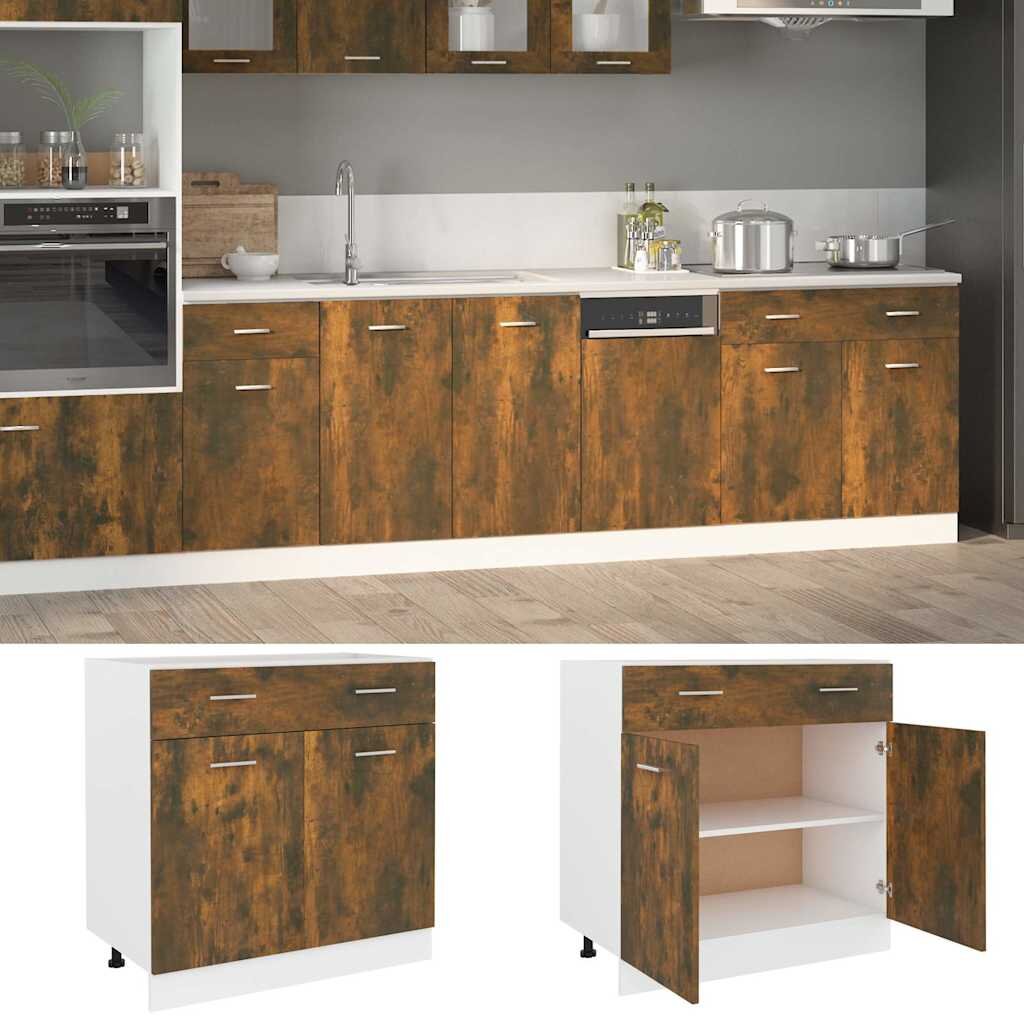 vidaXL Долен шкаф с чекмеджета "Lyon" опушен дъб 80x46x815 см инженерно дърво