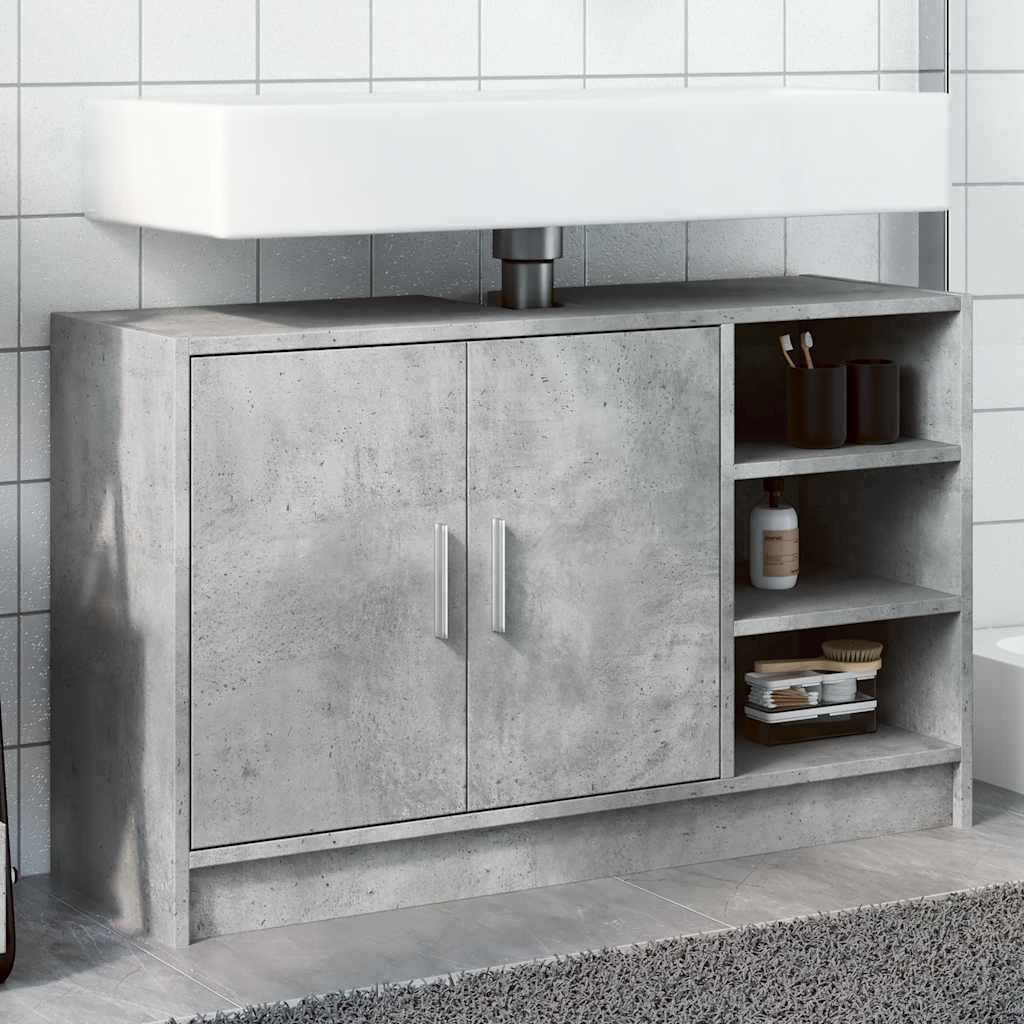 vidaXL Долен шкаф за мивка бетонно сив 90x29x55 см инженерно дърво