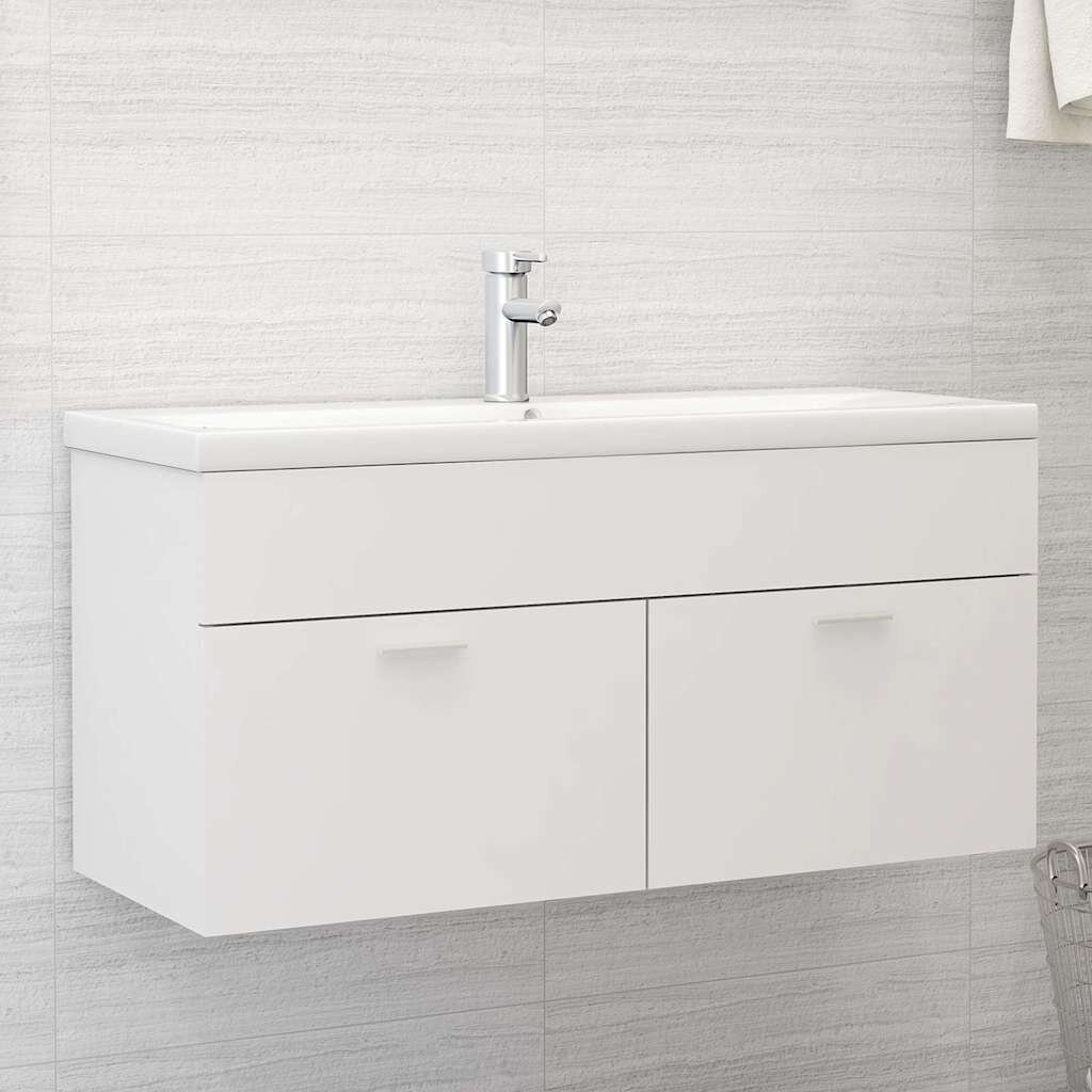 vidaXL Долен шкаф за мивка бял 100x385x46 см инженерно дърво