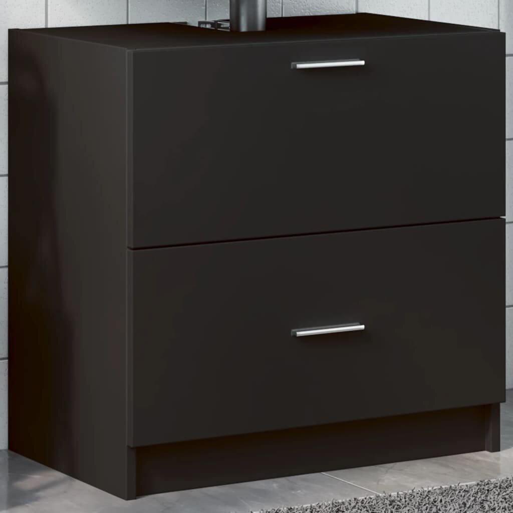 vidaXL Долен шкаф за мивка черен 59x37x59 см инженерно дърво