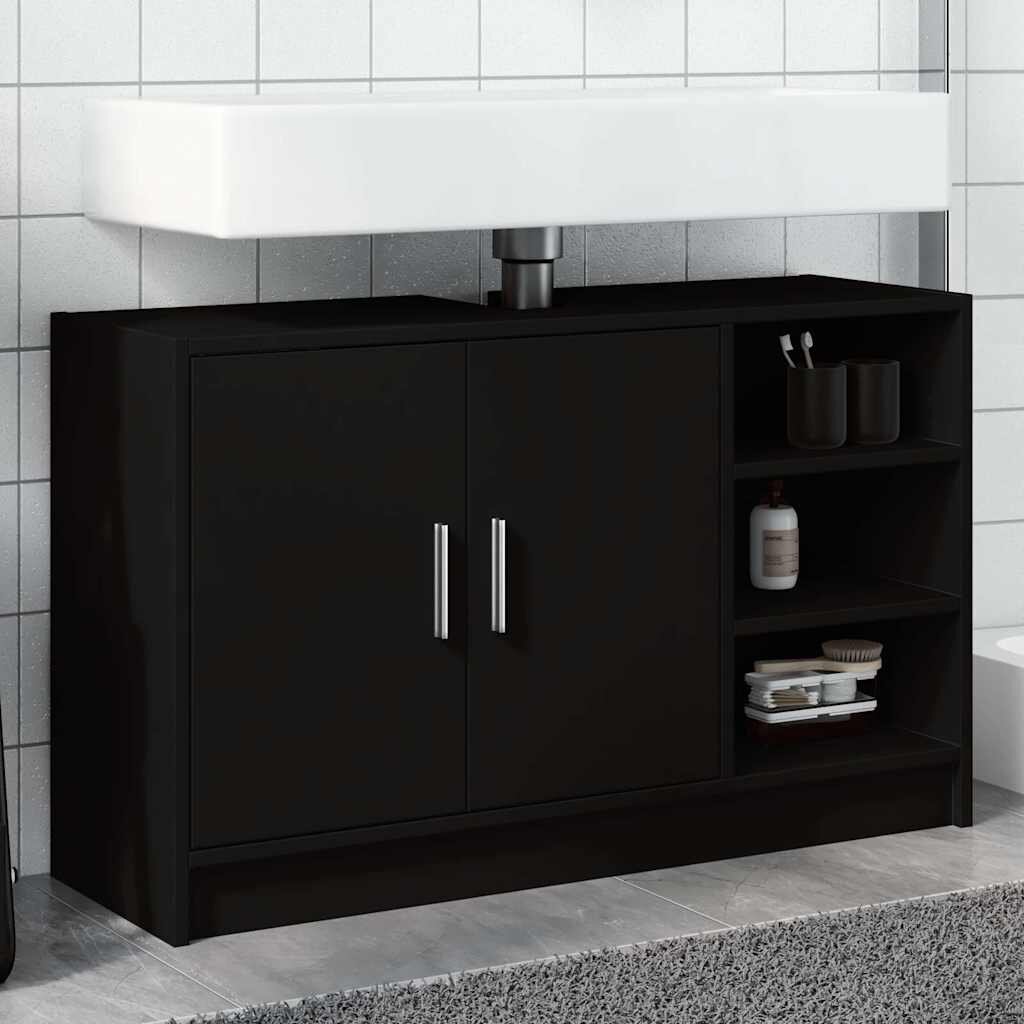 vidaXL Долен шкаф за мивка черен 90x29x55 см инженерно дърво